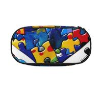 KCGSDEGV Autism Awareness Puzzle Pieces Heart Prints Pencil Case Stationery Organizer Pen Pouch Bag Makeup Bag for Travel School Work