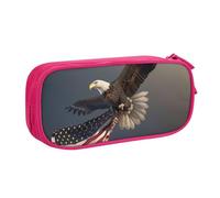KCGSDEGV Bald Eagle Flying with Us Flag Printed Pen Pencil Cases for School Girls Boys, Large Capacity Cute Pencil Bag Holder Stationery Organizer Box,Pink