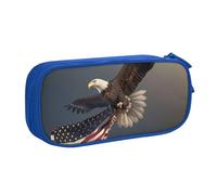 KCGSDEGV Bald Eagle Flying with Us Flag Printed Pen Pencil Cases for School Girls Boys, Large Capacity Cute Pencil Bag Holder Stationery Organizer Box,Blue
