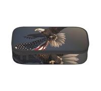 KCGSDEGV Bald Eagle Flying with Us Flag Printed Pencil Cases Cute Compartment Pencil Pouch Pen Bag Holder Stationery Organizer Box for School Girls Boys