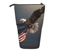 KCGSDEGV Bald Eagle Flying with US Flag Prints Standing Expandable Pencil Case Organiser for School Pens, Makeup & Travel for Students & Artists