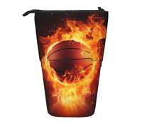 KCGSDEGV Basketball on Fire Flame Splashing Prints Standing Expandable Pencil Case Organiser for School Pens, Makeup & Travel for Students & Artists