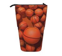 KCGSDEGV Basketball Orange Prints Standing Expandable Pencil Case Organiser for School Pens, Makeup & Travel for Students & Artists