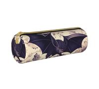 KCGSDEGV Bat Print Printed Round Pencil Case Cute Leather Pencil Pouch Pen Bag Holder Stationery Organizer Box for School Girls Boys