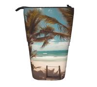 KCGSDEGV Beach Palm Trees Prints Standing Expandable Pencil Case Organiser for School Pens, Makeup & Travel for Students & Artists