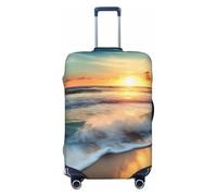 KCGSDEGV Beach Sunset Sea Prints Elastic Luggage Cover with Invisible Zippers - Universal Suitcase Protector for Travel, Business Trips, S(18-21inch Suitcase)