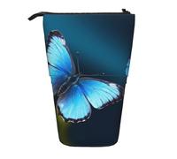 KCGSDEGV Beautiful Blue Butterfly Prints Standing Expandable Pencil Case Organiser for School Pens, Makeup & Travel for Students & Artists