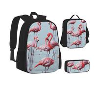 KCGSDEGV Beautiful Funny Flamingos Printed Prints School Bag 3Pcs Bookbag Sets with Lunch Bag Pencil Case, Cute Student Backpack Set for Teen Girls Boys