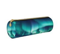 KCGSDEGV Beautiful Northern Lights Printed Round Pencil Case Cute Leather Pencil Pouch Pen Bag Holder Stationery Organizer Box for School Girls Boys