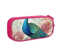 KCGSDEGV Beautiful Peacock and Floral Printed Pen Pencil Cases for School Girls Boys, Large Capacity Cute Pencil Bag Holder Stationery Organizer Box,Pink