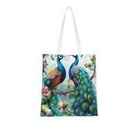KCGSDEGV Beautiful Peacock Flowers Printing Shopping Bags Reusable Grocery Bags Foldable Shoulder Tote Bag for Shopper School Work Travel