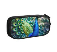 KCGSDEGV Beautiful Peacock Printed Pen Pencil Cases for School Girls Boys, Large Capacity Cute Pencil Bag Holder Stationery Organizer Box,Black