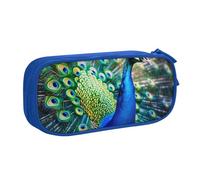KCGSDEGV Beautiful Peacock Printed Pen Pencil Cases for School Girls Boys, Large Capacity Cute Pencil Bag Holder Stationery Organizer Box,Blue