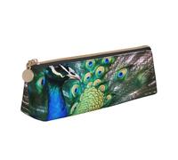 KCGSDEGV Beautiful Peacock Printed Triangle Pencil Case Cute Leather Pencil Pouch Pen Bag Holder Stationery Organizer Box for School Girls Boys