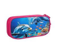 KCGSDEGV Beautiful Underwater World Dolphins Coral Printed Pen Pencil Cases for School Girls Boys, Large Capacity Cute Pencil Bag Holder Stationery Organizer Box,Pink