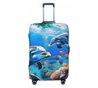 KCGSDEGV Beautiful Underwater World Dolphins Coral Prints Elastic Luggage Cover with Invisible Zippers - Universal Suitcase Protector for Travel, Business Trips, L(25-28inch Suitcase)