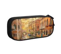 KCGSDEGV Beautiful Venice Canal View Printed Pen Pencil Cases for School Girls Boys, Large Capacity Cute Pencil Bag Holder Stationery Organizer Box,Black