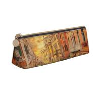 KCGSDEGV Beautiful Venice Canal View Printed Triangle Pencil Case Cute Leather Pencil Pouch Pen Bag Holder Stationery Organizer Box for School Girls Boys