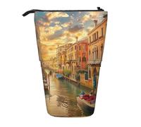 KCGSDEGV Beautiful Venice Canal View Prints Standing Expandable Pencil Case Organiser for School Pens, Makeup & Travel for Students & Artists