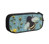 KCGSDEGV Bees at Work Printed Pen Pencil Cases for School Girls Boys, Large Capacity Cute Pencil Bag Holder Stationery Organizer Box,Black