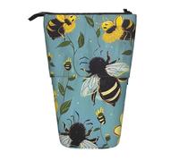 KCGSDEGV Bees at Work Prints Standing Expandable Pencil Case Organiser for School Pens, Makeup & Travel for Students & Artists