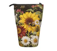 KCGSDEGV Bees Sunflowers Rose Flowers Prints Standing Expandable Pencil Case Organiser for School Pens, Makeup & Travel for Students & Artists