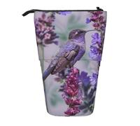 KCGSDEGV Bird in Lavender Floral Flowers Prints Standing Expandable Pencil Case Organiser for School Pens, Makeup & Travel for Students & Artists