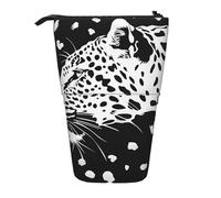 KCGSDEGV Black Leopard Print Prints Standing Expandable Pencil Case Organiser for School Pens, Makeup & Travel for Students & Artists