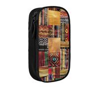 KCGSDEGV Black Pen Pencil Cases with African Textile Patchwork Printed, Large Capacity Cute Pencil Bag Holder Stationery Organizer Box for School Girls Boys