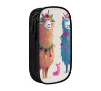 KCGSDEGV Black Pen Pencil Cases with Alpaca Llama Printed, Large Capacity Cute Pencil Bag Holder Stationery Organizer Box for School Girls Boys