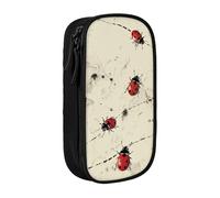 KCGSDEGV Black Pen Pencil Cases with Art Ladybug Tracks Print Printed, Large Capacity Cute Pencil Bag Holder Stationery Organizer Box for School Girls Boys