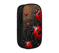 KCGSDEGV Black Pen Pencil Cases with Art Ladybug Tracks Printed, Large Capacity Cute Pencil Bag Holder Stationery Organizer Box for School Girls Boys