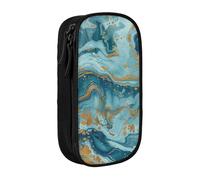 KCGSDEGV Black Pen Pencil Cases with Azurite Teal and Foil Gold Oil Marble Pattern Printed, Large Capacity Cute Pencil Bag Holder Stationery Organizer Box for School Girls Boys