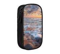 KCGSDEGV Black Pen Pencil Cases with Beach Maui Hawaii Sunset Sea Waves Clouds Printed, Large Capacity Cute Pencil Bag Holder Stationery Organizer Box for School Girls Boys