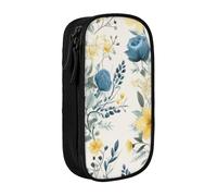 KCGSDEGV Black Pen Pencil Cases with Blue Flower Floral Pattern Roses Printed, Large Capacity Cute Pencil Bag Holder Stationery Organizer Box for School Girls Boys