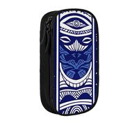 KCGSDEGV Black Pen Pencil Cases with Blue Polynesian Maori Tribal Pattern Printed, Large Capacity Cute Pencil Bag Holder Stationery Organizer Box for School Girls Boys