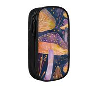 KCGSDEGV Black Pen Pencil Cases with Bright Mushrooms Printed, Large Capacity Cute Pencil Bag Holder Stationery Organizer Box for School Girls Boys