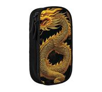 KCGSDEGV Black Pen Pencil Cases with Chinese Golden Yellow Dragon Printed, Large Capacity Cute Pencil Bag Holder Stationery Organizer Box for School Girls Boys