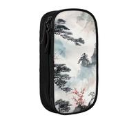KCGSDEGV Black Pen Pencil Cases with Chinese Landscape Painting Printed, Large Capacity Cute Pencil Bag Holder Stationery Organizer Box for School Girls Boys