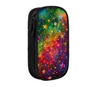 KCGSDEGV Black Pen Pencil Cases with Colorful Rainbow Stars Printed, Large Capacity Cute Pencil Bag Holder Stationery Organizer Box for School Girls Boys