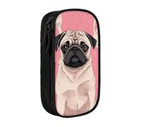 KCGSDEGV Black Pen Pencil Cases with Cute Pug Dog Printed, Large Capacity Cute Pencil Bag Holder Stationery Organizer Box for School Girls Boys