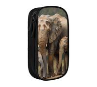 KCGSDEGV Black Pen Pencil Cases with Elephant Family Printed, Large Capacity Cute Pencil Bag Holder Stationery Organizer Box for School Girls Boys