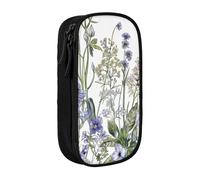 KCGSDEGV Black Pen Pencil Cases with Flowering Herbs and Herbaceous Plants Printed, Large Capacity Cute Pencil Bag Holder Stationery Organizer Box for School Girls Boys