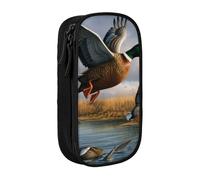 KCGSDEGV Black Pen Pencil Cases with Hunting Flying Wild Ducks by The Lake Printed, Large Capacity Cute Pencil Bag Holder Stationery Organizer Box for School Girls Boys