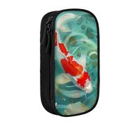 KCGSDEGV Black Pen Pencil Cases with Japanese Pretty Koi Fish Printed, Large Capacity Cute Pencil Bag Holder Stationery Organizer Box for School Girls Boys