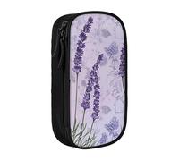 KCGSDEGV Black Pen Pencil Cases with Lavender Stamp Printed, Large Capacity Cute Pencil Bag Holder Stationery Organizer Box for School Girls Boys