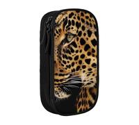 KCGSDEGV Black Pen Pencil Cases with Leopard Animal Print Printed, Large Capacity Cute Pencil Bag Holder Stationery Organizer Box for School Girls Boys