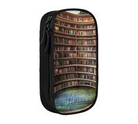 KCGSDEGV Black Pen Pencil Cases with Library Bookshelf Books Printed, Large Capacity Cute Pencil Bag Holder Stationery Organizer Box for School Girls Boys