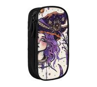 KCGSDEGV Black Pen Pencil Cases with Magic Witch Witchcraft Bohemian Drawing Printed, Large Capacity Cute Pencil Bag Holder Stationery Organizer Box for School Girls Boys