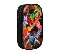 KCGSDEGV Black Pen Pencil Cases with Origami Paper Cranes Printed, Large Capacity Cute Pencil Bag Holder Stationery Organizer Box for School Girls Boys